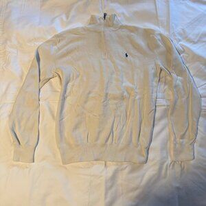 Polo Ralph Lauren White Cotton Q-Zip Sweater Large